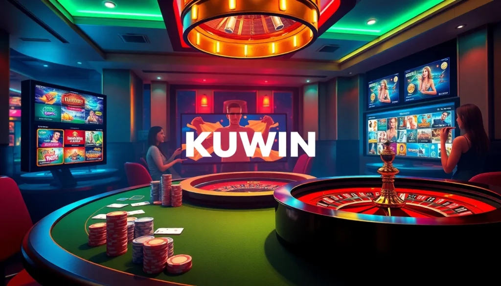 Kuwin casino scene showcasing vibrant table games and electronic interfaces for enhanced player experience.