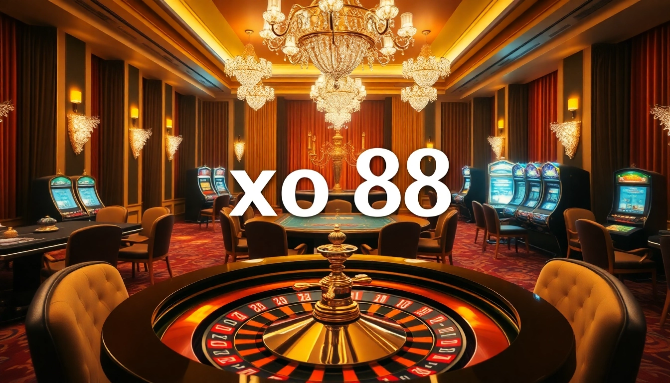 Exciting gambling action at xo 88 casino featuring vibrant roulette wheel and poker chips.