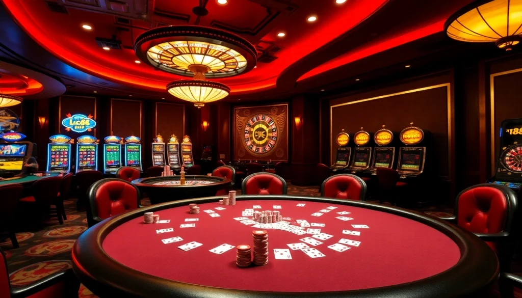Dynamic poker action at an lc88 casino table with vibrant chips and cards.