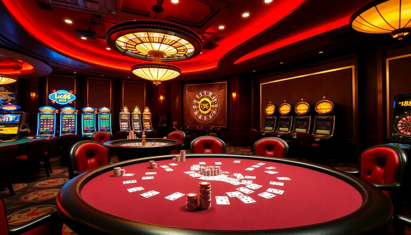 Dynamic poker action at an lc88 casino table with vibrant chips and cards.