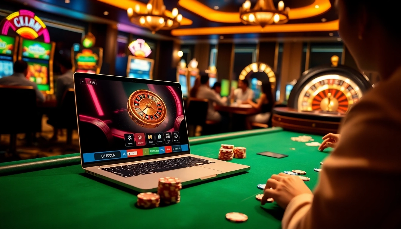 Engaging players at C168 online casino with poker chips and roulette wheel in an inviting setting.