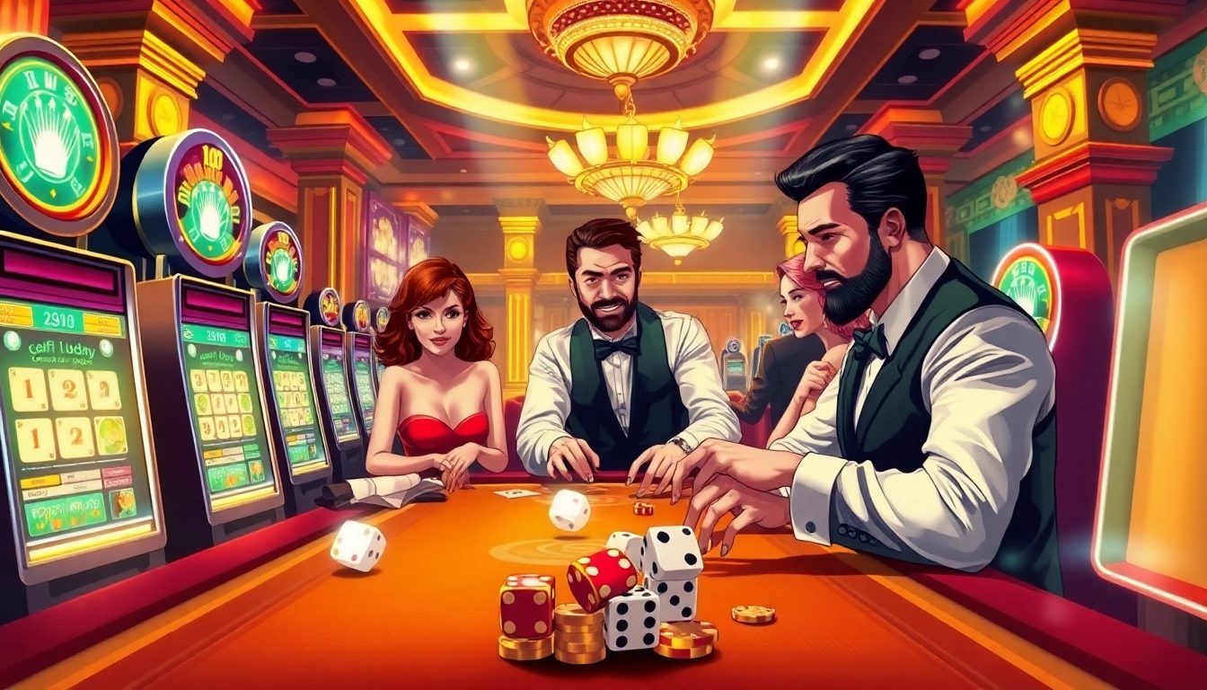 Luck8 players enjoying high-stakes gaming with vibrant casino tables and thrilling action.
