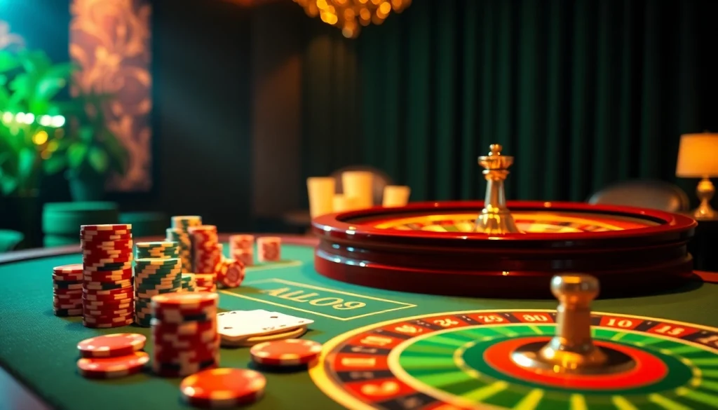 Engaging online gambling scene featuring ALO789 casino table with vibrant poker chips and cards.