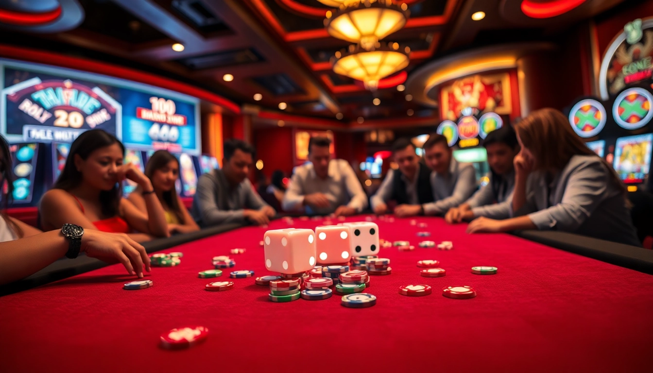 Exciting gameplay at a tài xỉu md5 table amidst a vibrant casino atmosphere.