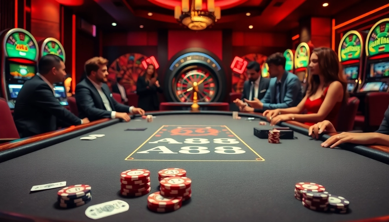 Action-packed AF88 poker table scene showcasing thrilling card games and vibrant atmosphere