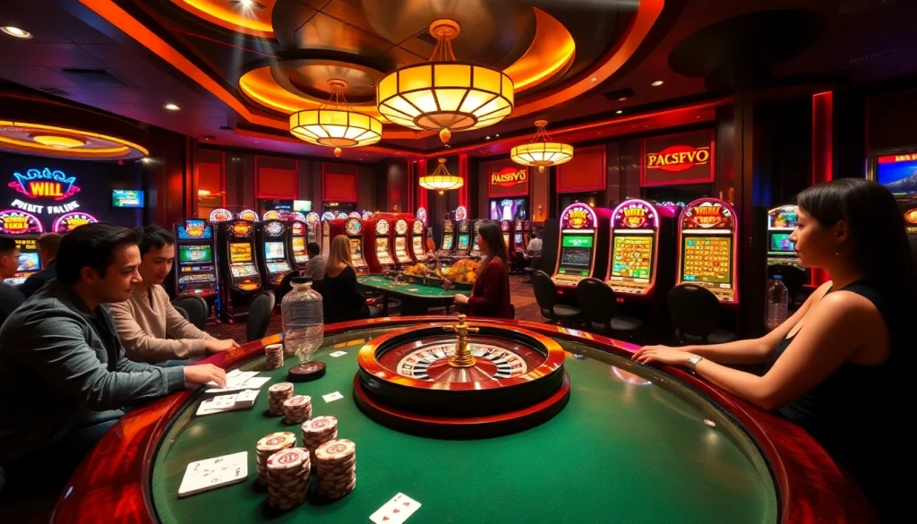 Experience the thrill of winning at 69vn.gb.net with vibrant casino elements like poker tables and roulette wheels.