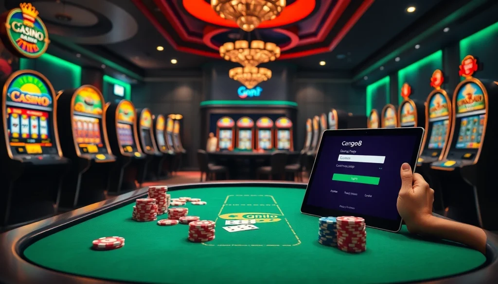 go8 đăng nhập on an online casino interface with casino tables and poker chips