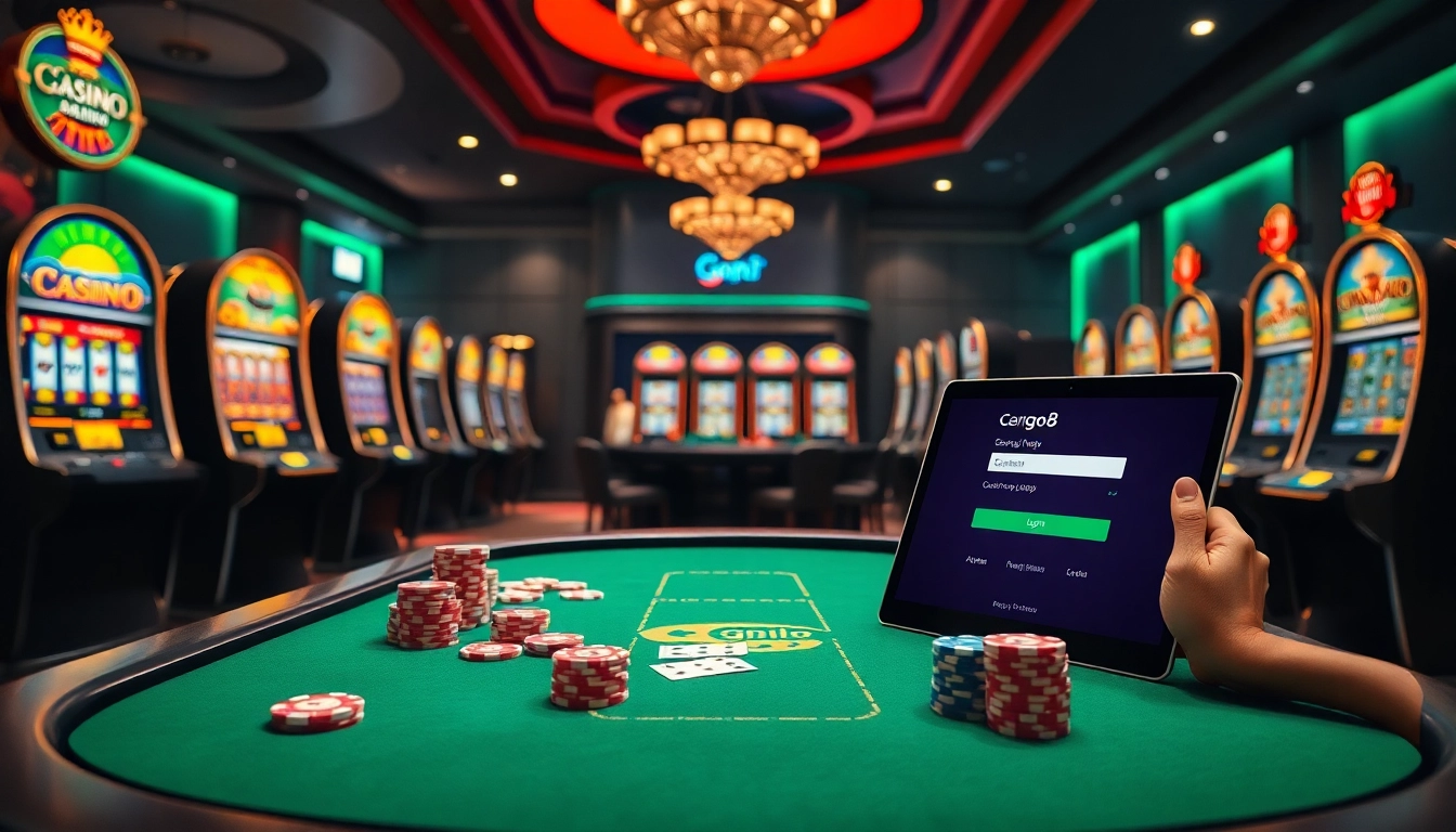 go8 đăng nhập on an online casino interface with casino tables and poker chips