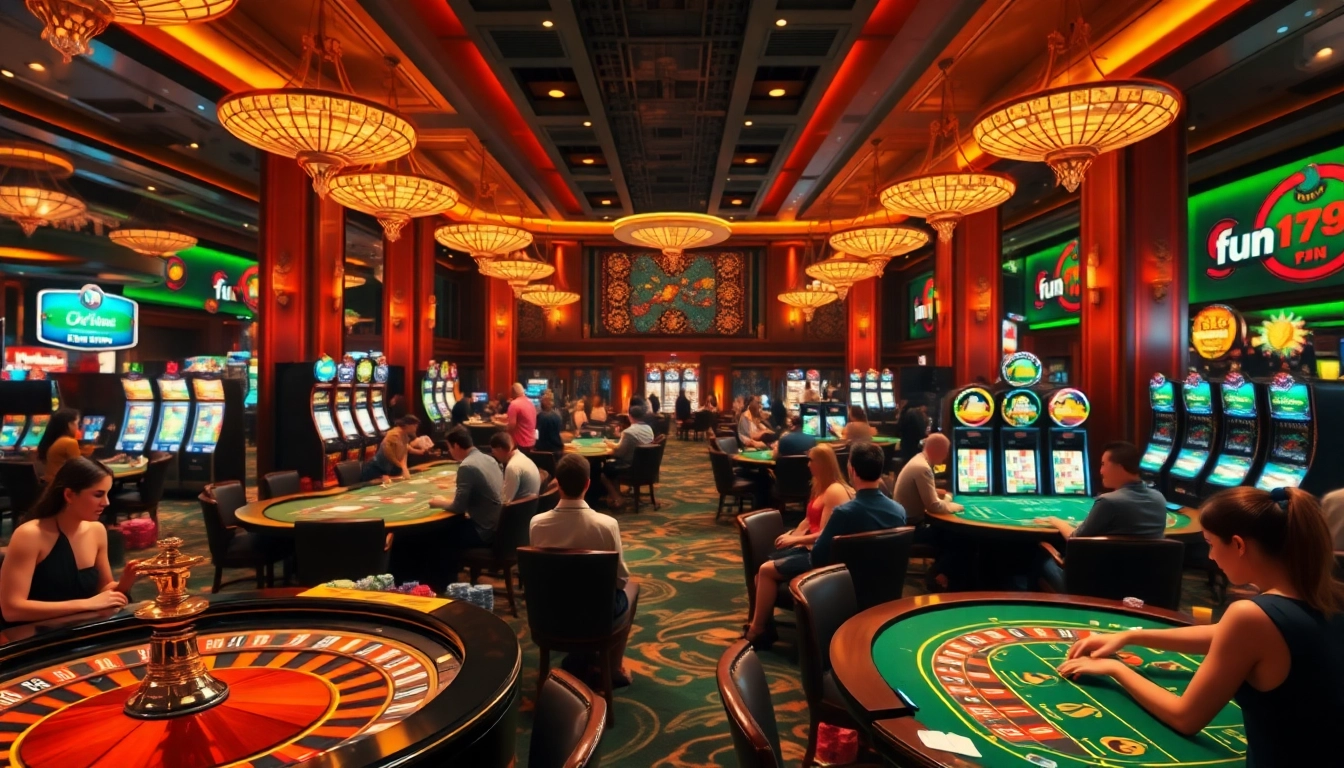 Players engaging in thrilling games at fun 79 casino, featuring vibrant tables and slots.