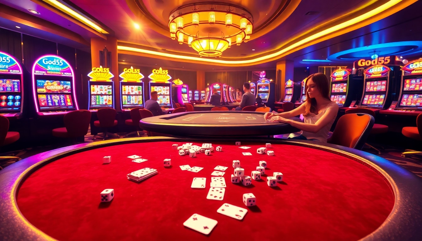Experience thrilling games at God55 Casino with vibrant slots and excited players.