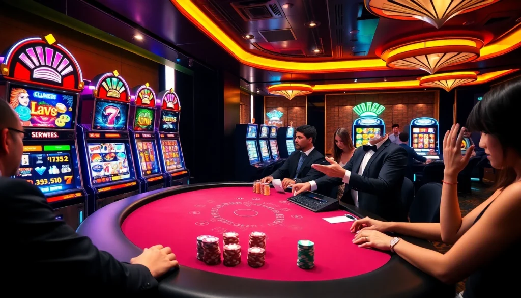 Experience the thrill of gaming at HITCLUB with vibrant casino tables and slot machines.