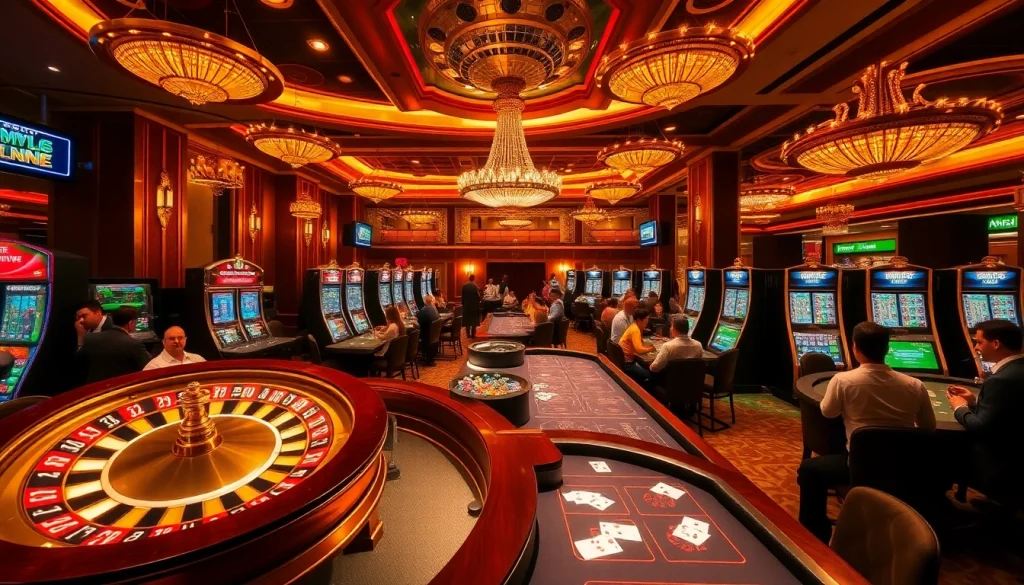 Gamblers enjoying a thrilling experience at MV66 casino tables showcasing luxury and excitement.