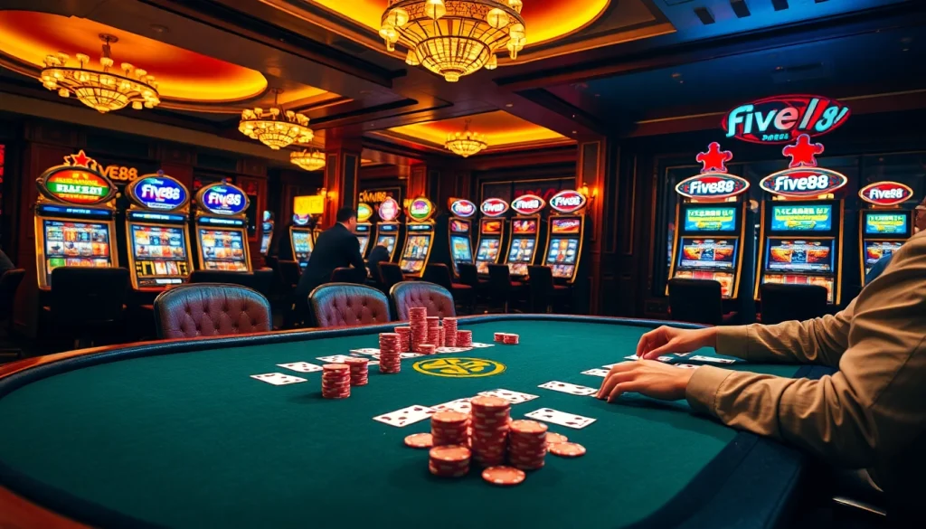Exciting gambling scene featuring poker at five88 casino with vibrant cards and chips.