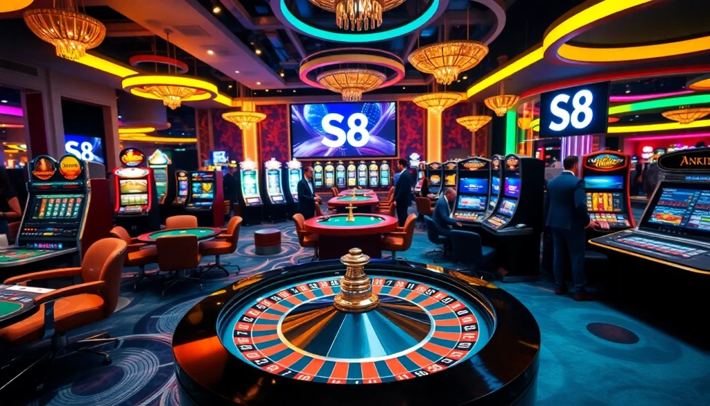 Experience thrilling gaming excitement at S8's luxurious casino with vibrant tables and high-stakes play.