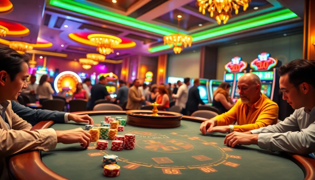Exciting casino action showcasing nh88 gaming strategies at a vibrant poker table.