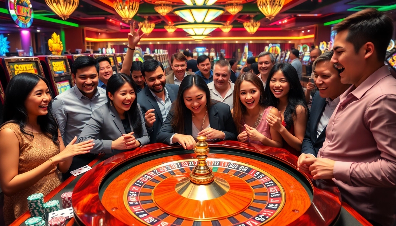 Players enjoying an exciting roulette game at new88, showcasing vibrant casino atmosphere and colorful chips.