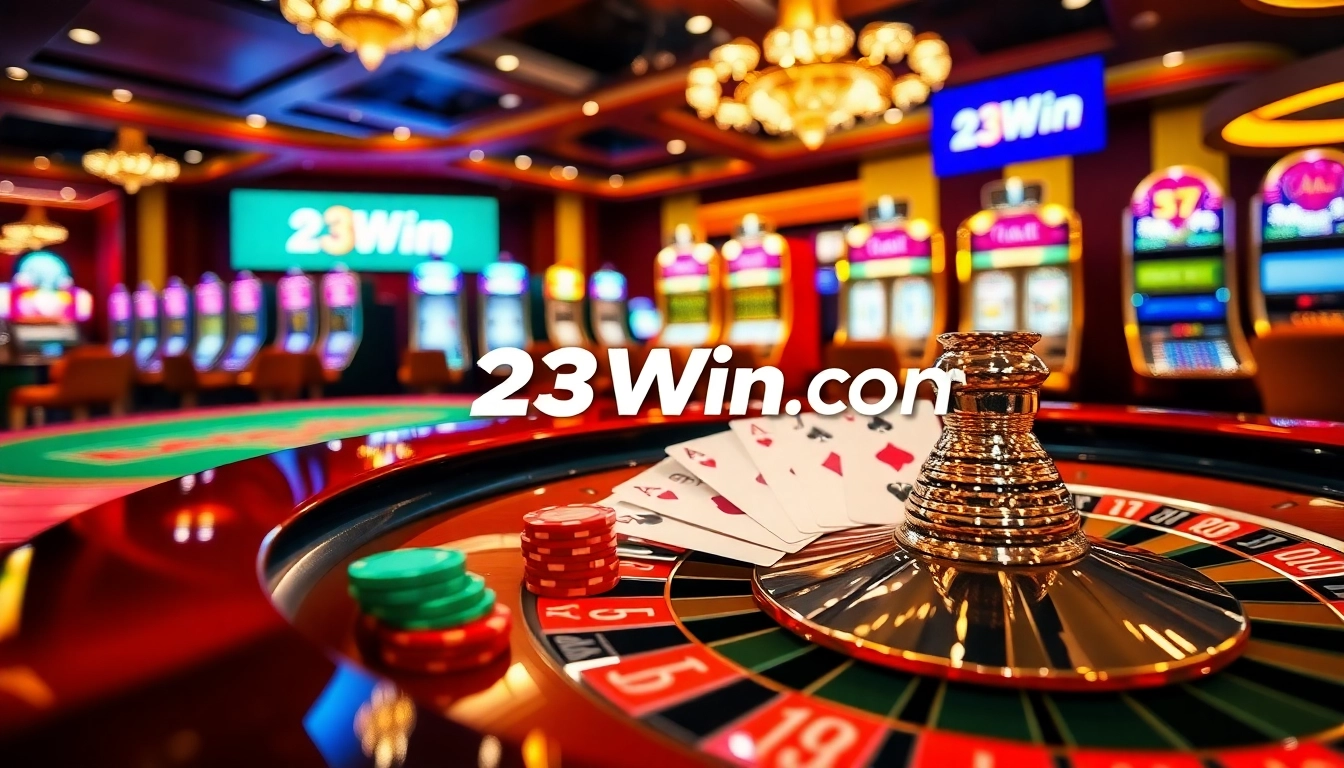 Gambling enthusiasts engage with the 23Win com roulette table, showcasing vibrant casino elements.