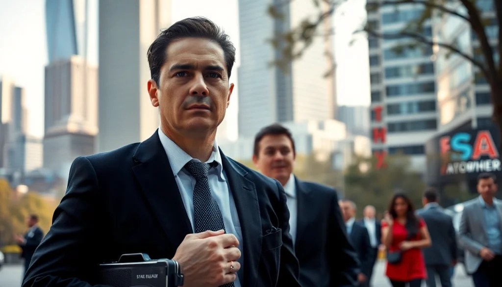 Professional bodyguard ensuring safety while hiring personal bodyguard in urban setting.