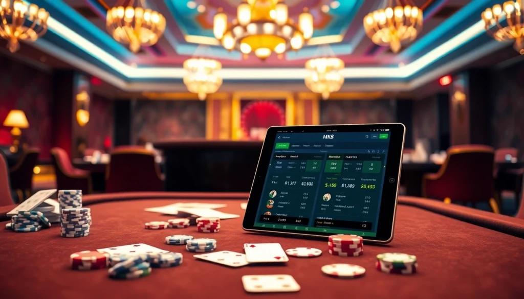 MK8 betting on a luxurious casino interface with cards and poker chips.