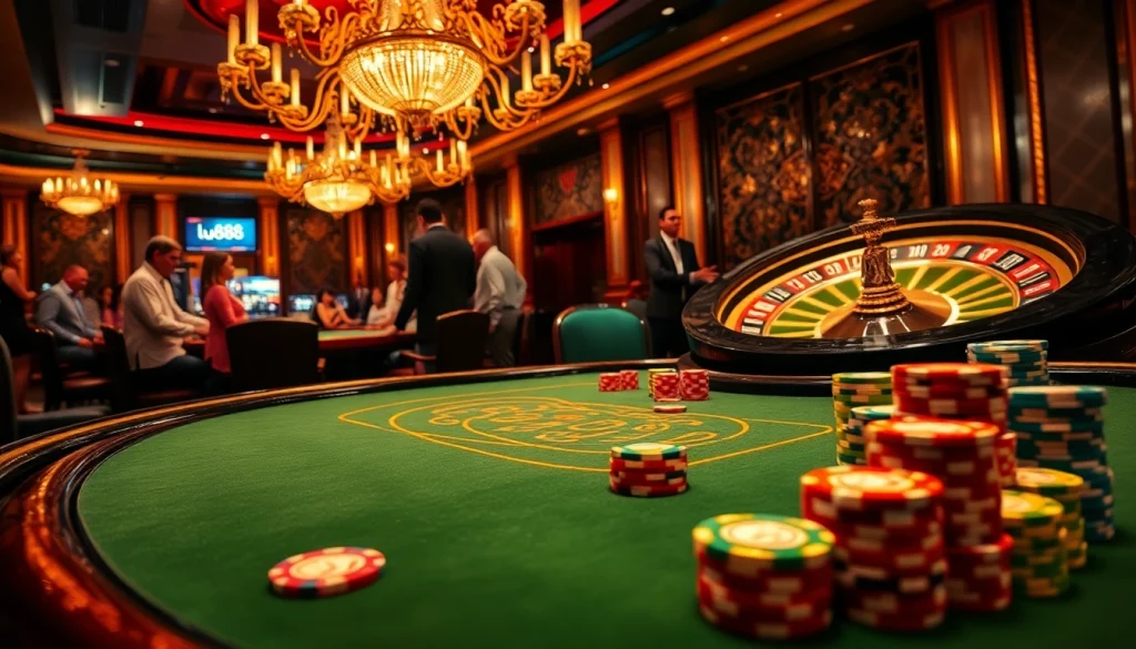 Excitement builds at the lu88 poker table with vibrant chips and roulette action.