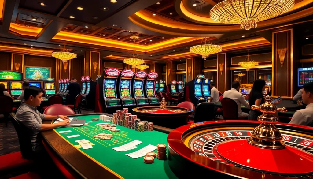 Experience KBBET online casino excitement at a vibrant table filled with poker chips.