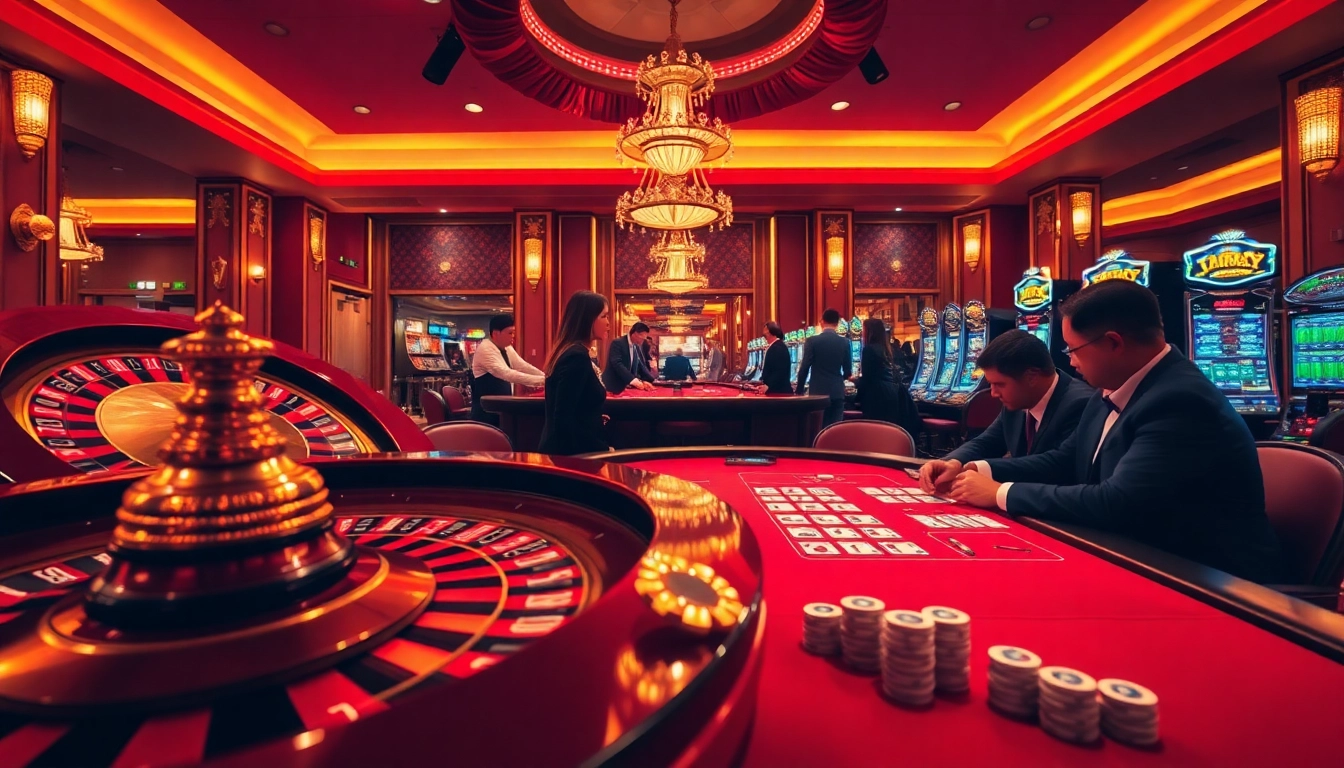 An engaging scene at a luxurious casino highlighting strategic poker gameplay, featuring vibrant colors and fly88fly.com branding.