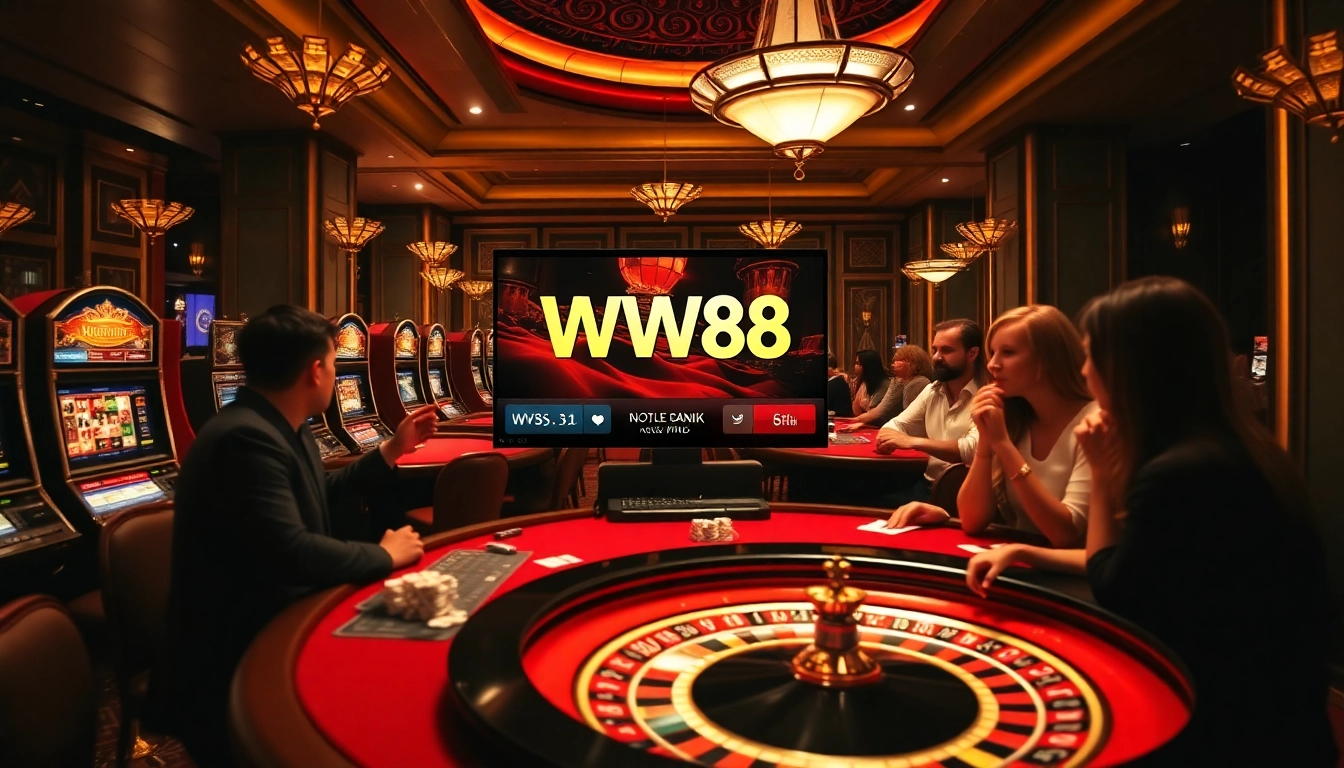 WW88 online gaming interface with vibrant casino elements showcasing exciting gambling action.