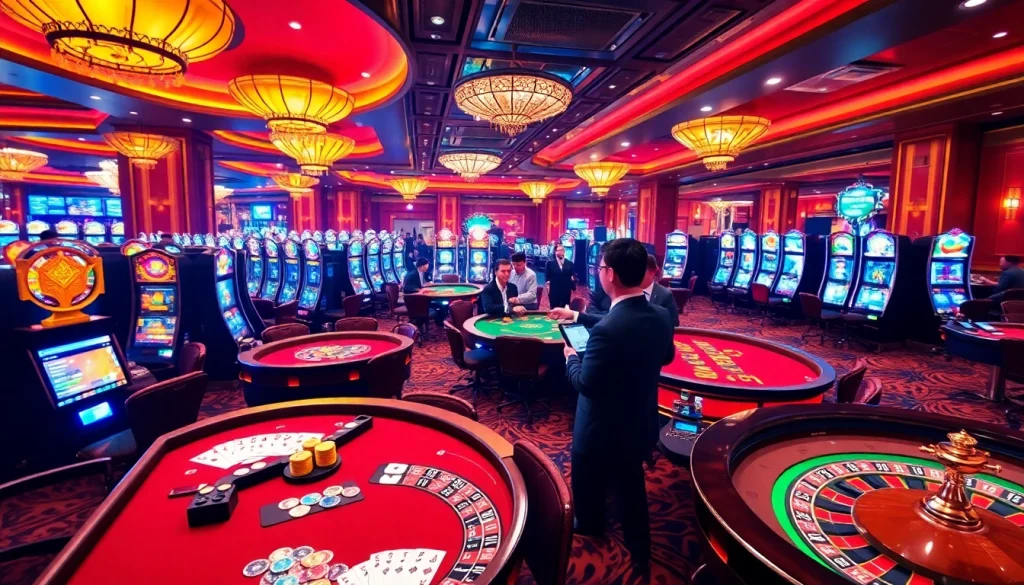 Experience thrilling action at SUNWIN casino tables with vibrant games and excited players.