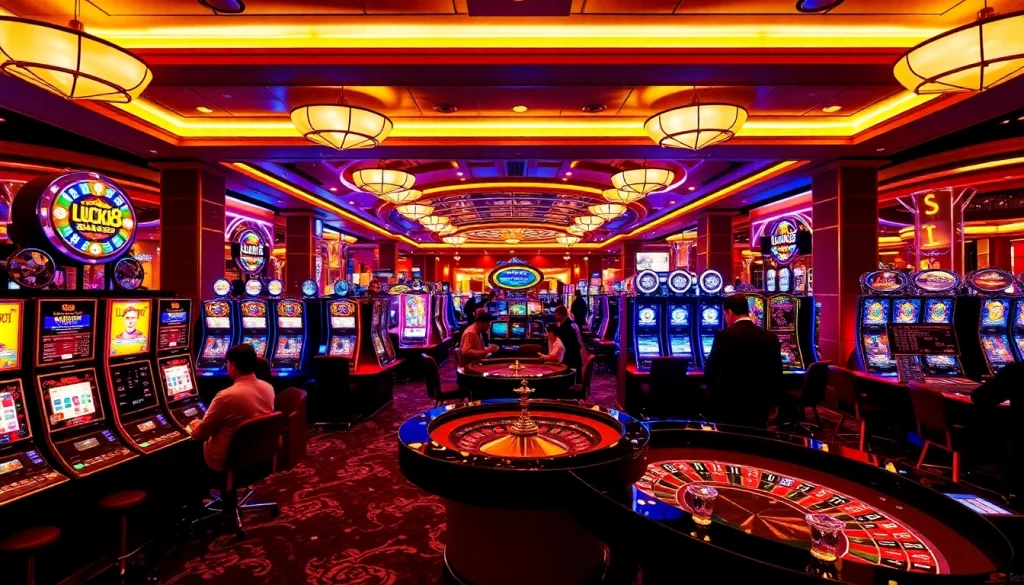 Experience the vibrant atmosphere of Luck8 casino with exciting gaming tables and slots.