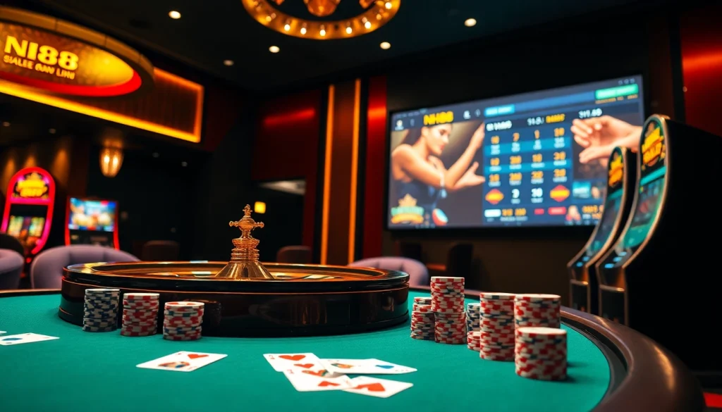 Experience the thrill of betting at NH88 with vibrant casino visuals and engaging gaming elements.