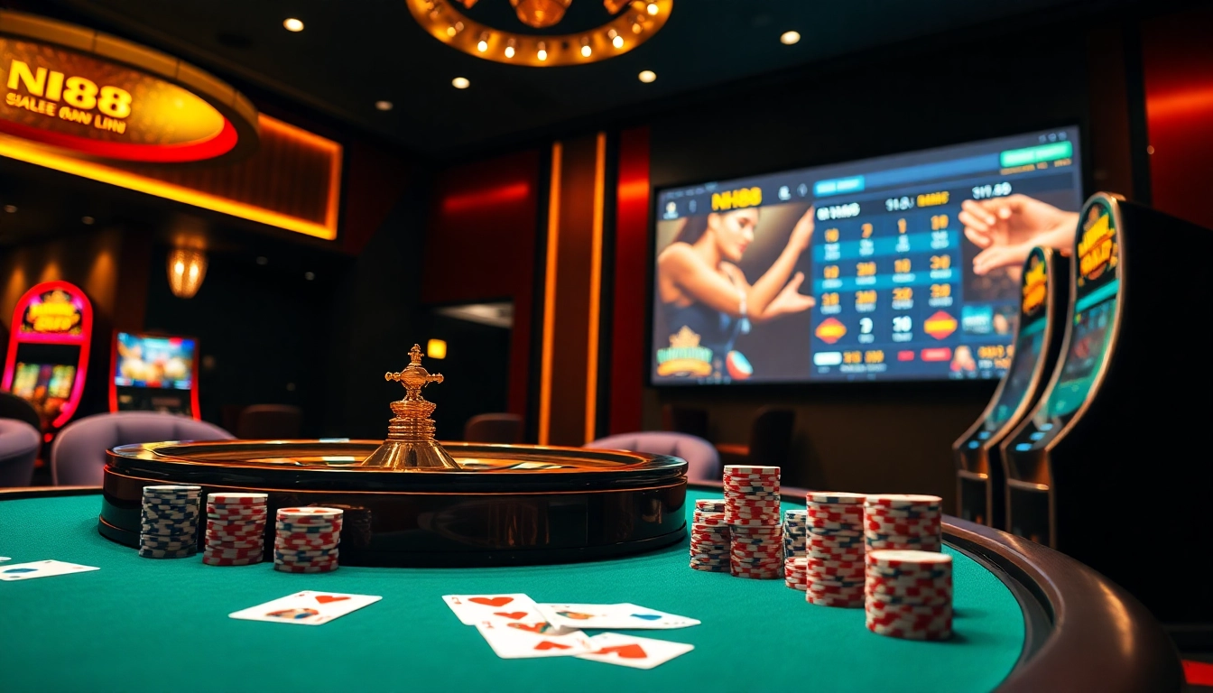 Experience the thrill of betting at NH88 with vibrant casino visuals and engaging gaming elements.