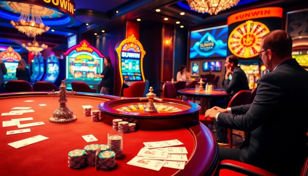 Players experiencing the thrill of winning at a sunwin casino game table, immersed in the excitement of gambling.