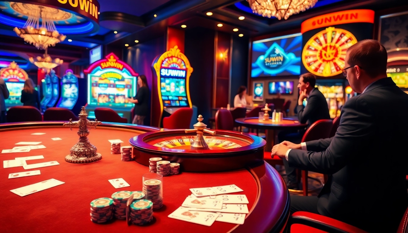 Players experiencing the thrill of winning at a sunwin casino game table, immersed in the excitement of gambling.