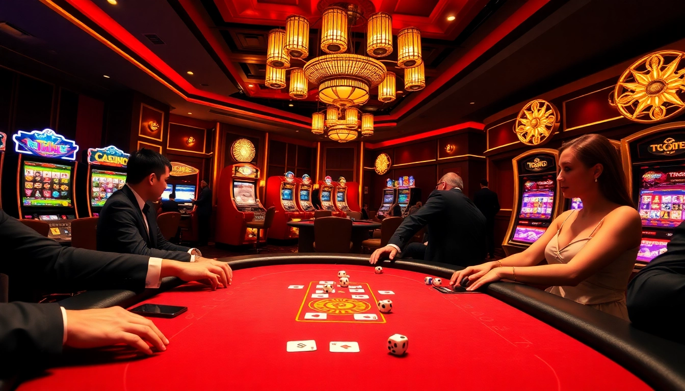 Exciting casino scene at TG88 featuring vibrant poker chips and thrilling card games.