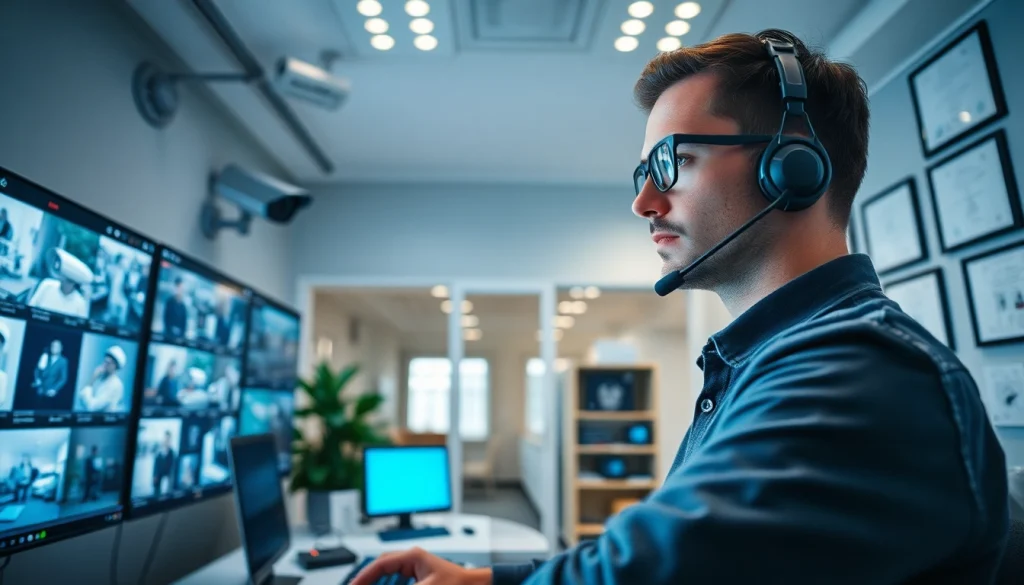 Soporte técnico en cámaras de seguridad, realizado por un técnico experimentado que soluciona problemas avanzados de videovigilancia en una oficina moderna.