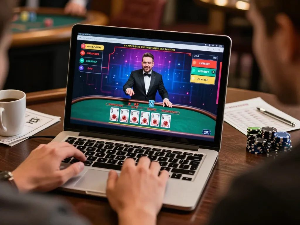 Kuwin players engaging in an online blackjack game with a live dealer on screen.