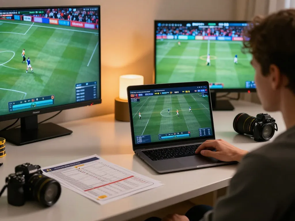Engaging in online sports betting at home using open88ss on a laptop with a relaxed atmosphere.