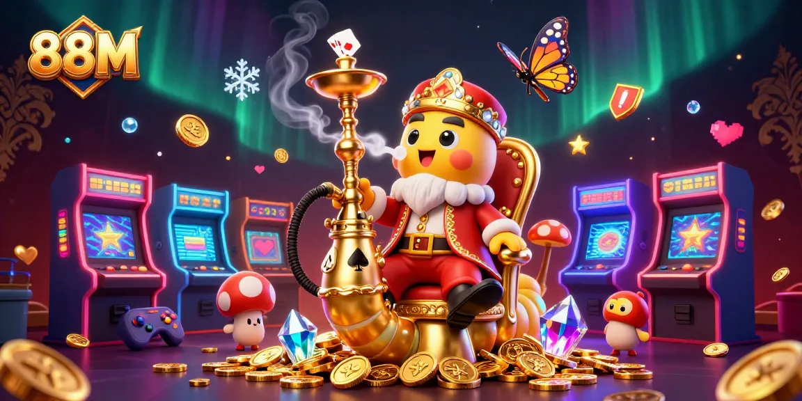 Experience the excitement of 88M with a vibrant casino scene featuring animated characters and game elements.
