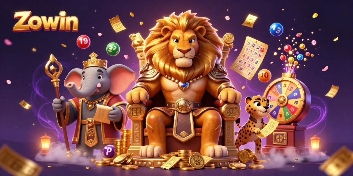 Zowin brings thrilling gaming experiences with vibrant elements like golden coins and lottery balls.