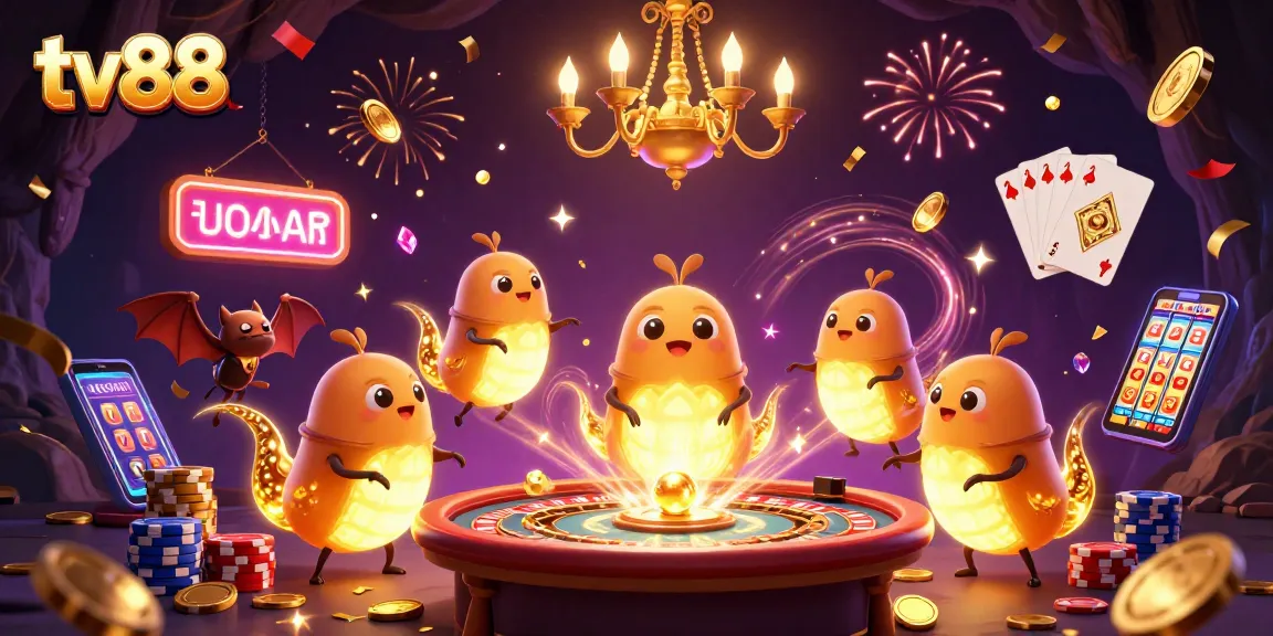 Play exciting games at tv88 with bioluminescent glowworms illuminating a vibrant casino.