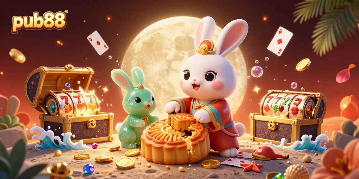 Experience pub88's exciting casino games with vibrant 3D moon rabbit and rich visual elements.