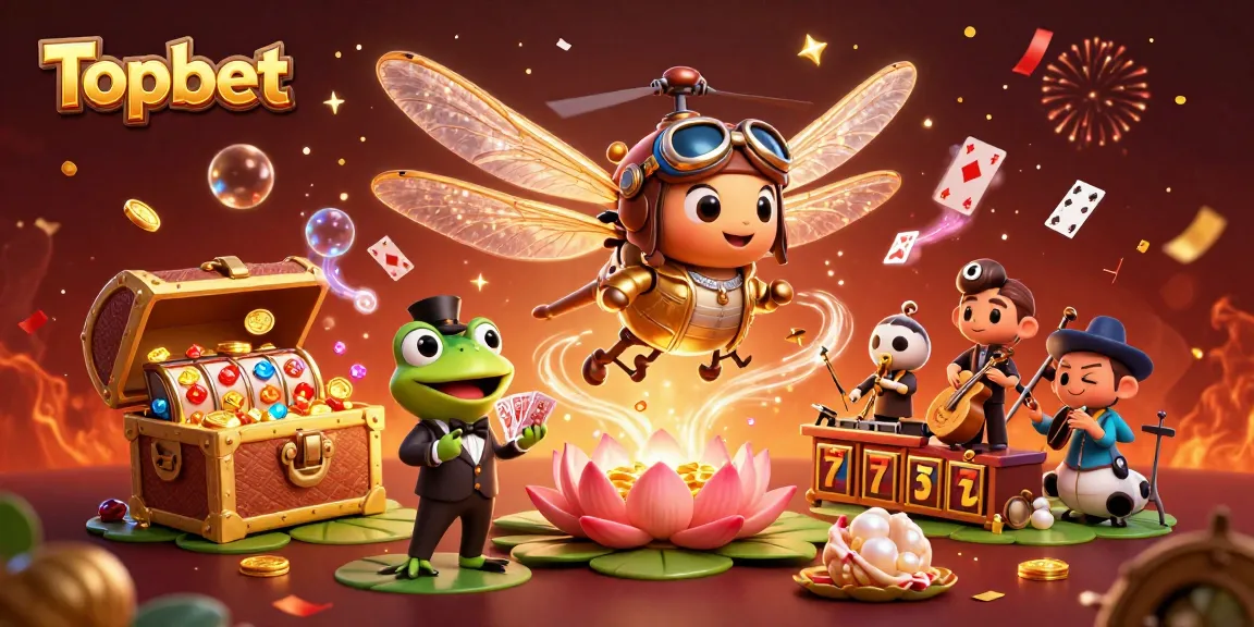 Play exciting games at Topbet with dragonfly pilot and charming croupier in a vibrant casino scene.