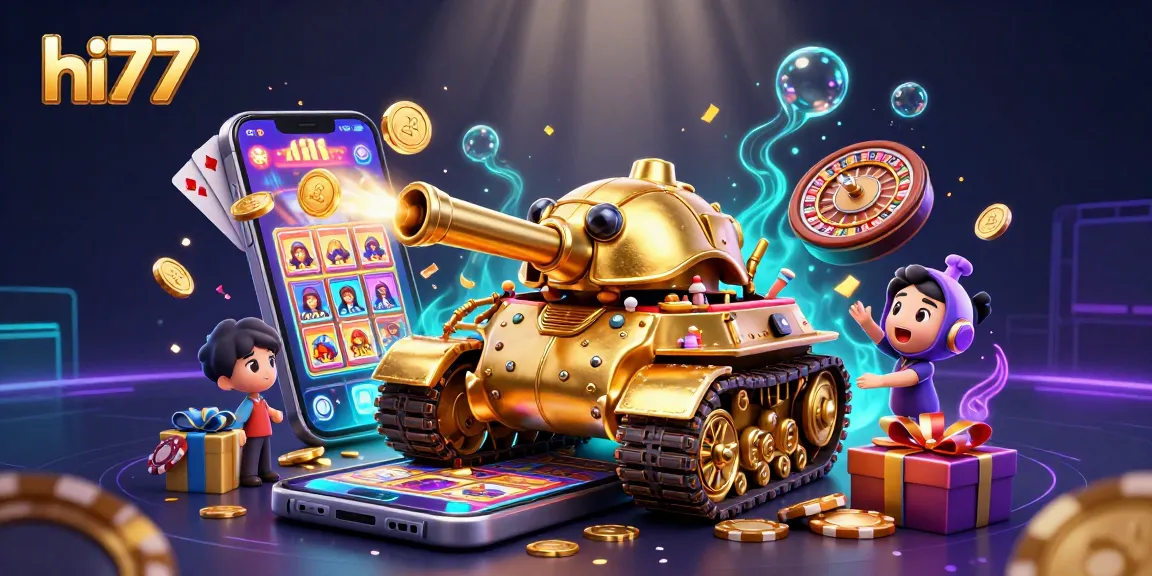 Experience the exciting casino world of hi77 with a golden beetle tank showcasing vibrant games and elements.