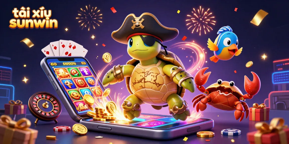 Engage with tài xỉu sunwin in a vibrant casino scene featuring animated characters, dynamic gambling elements, and celebratory effects.